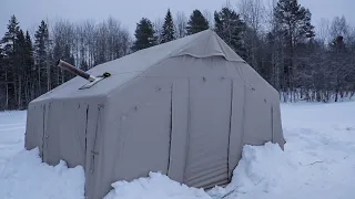 COLD WINTER CAMPING in a HOT TENT | ALONE OVERNIGHT | ASMR