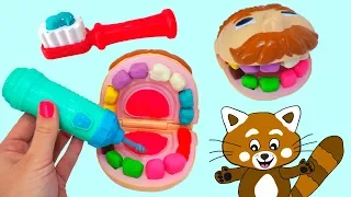 Pukkins leker tandläkare - Rolig lek med leksaker för barn - Lär dig svenska på vår barnkanal