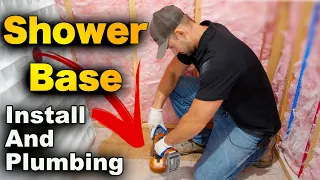 How To Install A Shower Base Pan - DRAIN TO PLUMBING HOOK UP!