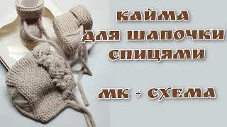 Як зв'язати візерунок-кайму "Листочки з шишечками" для дитячої шапочки спицями. Детальний МК. Схема