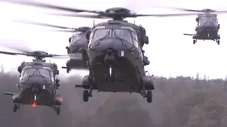 NH90, CH-47 Chinook, AH-64 Apache Helicopters Flight Operations in Close Formation