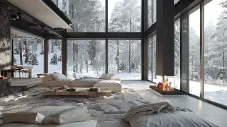 Snowy Day Sanctuary | Windswept Serenity & Fireside Bliss At Luxury Retreat | Mountain Escape | ASMR