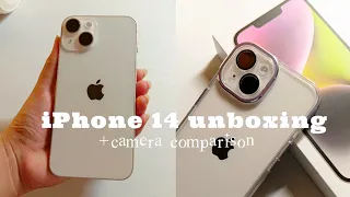 iPhone 14 unboxing starlight(256) + camera test & comparison, vlogging accessories ✨
