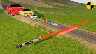 Giant & Small Cars vs Lightsaber - BeamNG.Drive