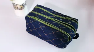 How to cut and stitch a 3 Zipper pencil case - Creativemeena.com