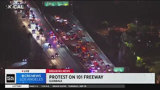 Protesters block part of 101 Freeway near Glendale Avenue
