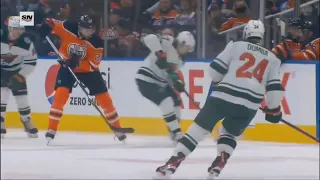 Leon Draisaitl Hits Kirill Kaprizov In The Nuts With His Stick