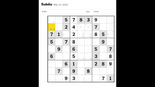 New York Times Sudoku Hard for May 12, 2024 Walkthrough