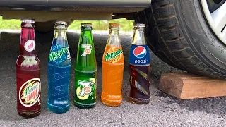 Crushing Crunchy & Soft Things By Car! Experiment: Car vs Coca Cola,Different Fanta, Mtn Dew,Sprite