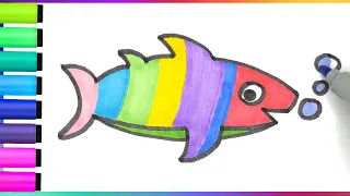 How to Draw A Colorful Fish Underwater for Beginners, Coloring & Painting | Kimber Drawings