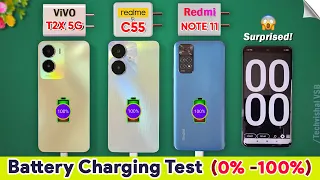 ViVO T2X 5g vs Realme C55 vs Redmi Note 11 Extreme Battery Charging Test (0-100%) | 33W कोनसा Faster