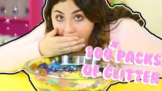 100 LAYERS OF GLITTER ON SLIME | 100 PACKS OF GLITTER ON CLEAR SLIME | Slimeatory #153