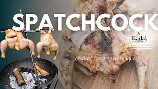 Spatchcock Chicken roasting technique on KADAI Firebowl asado cross