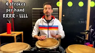 Congas technique tutorial - 4 strokes per hand exercise n.1 - 5min. workout (play along)