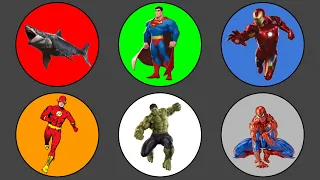 King Of Monster ; Megalodon, Iron Man, Spiderman, Hulk, Superman, The Flash