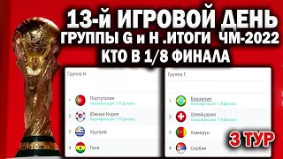 Чемпионат мира 2022. 13-й ДЕНЬ,РЕЗУЛЬТАТ,ТАБЛИЦА ,РАСПИСАНИЕ.КТО В 1/8.БРАЗИЛИЯ.ШВЕЙЦАРИЯ В 1/8