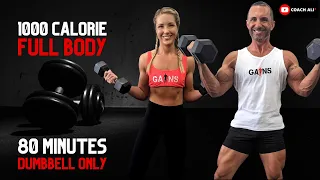 FULL BODY 1000 Calorie Dumbbell Workout | with Form Queues | Coach Ali