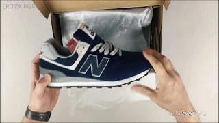 New Balance 574 из синей замши на белой подошве