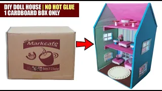 DIY MINIATURE DOLLHOUSE MADE OF 1 CARDBOARD BOX | NOT HOT GLUE | SIMPLE AND EASY