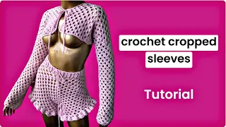 Front-tie granny stitch crochet cropped sleeves tutorial | hexagon granny stitch crochet top | shrug