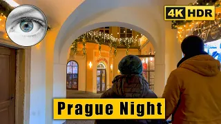 Prague Night streets Walking tour in Old Town 🇨🇿 Czech Republic 4k HDR ASMR