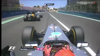 Michael Schumacher onboard overtake on Vitaly Petrov European GP 2012