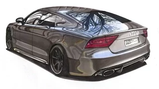 Realistic Car Drawing - Audi RS7 - Time Lapse