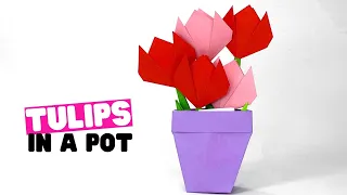 How to make easy origami TULIP in a POT [paper tulip]