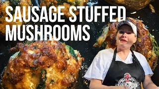 How to Make Grilled Sausage Stuffed Mushrooms Recipe w/ Tina the Grilla Girl