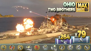 Battleship Ohio: Medal hunter on map Two Brothers - World of Warships