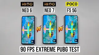 Poco F5 vs iQOO Neo 7 vs iQOO Neo 6 | 90FPS Extreme Pubg Test 💪