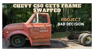 Chevy C50 cab is on it new frame - Project Bad Decision