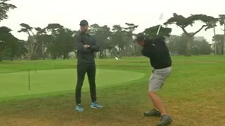 Phil Mickelson hits flop shot over Steph Curry