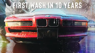 BMW850i ABANDONED FOR A DECADE | First Car Wash
