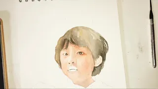 watercolor portrait painting boy in sweater