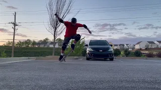 Practicing ollies, bs shuvs, starting to roll them, and learning kickflips and powerslides.