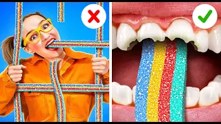 WEIRD WAYS TO SNEAK SWEETS INTO JAIL | Who's The Smartest & Most Skillful? Food Hacks by 123GO! FOOD