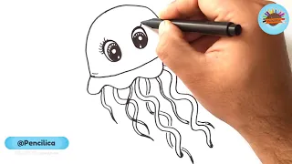 How to Draw a Cute Jellyfish Step by Step - Jellyfish Drawing tutorial - Easy Drawing for Kids