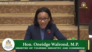 Budget 2022 debate presentation by Minister of Tourism, Industry & Commerce, Oneidge Walrond.