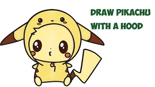 How to Draw Pikachu with Hood (Cute Kawaii Chibi) from Pokemon Easy Step by Step Drawing