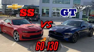 2020 Camaro SS vs 2020 Mustang GT.. 60-130mph rolls... Insanely close!