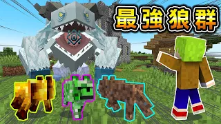 Minecraft 異世界冰之巨獸！帶著『最強能力狼群』挑戰的結果，融合方塊與生物的狼..?