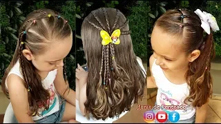 Penteado Infantil lateral com ligas e tranças / Hairstyle for little girl
