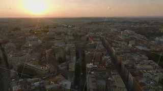 Aerial view of Basilica di Santa Maria Maggiore and surrounding buildings in city. Cityscape against