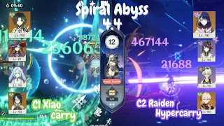 C1 Xiao Carry - C2 Raiden Hypercarry Spiral Abyss 4.4 Floor 12 [Genshin Impact]