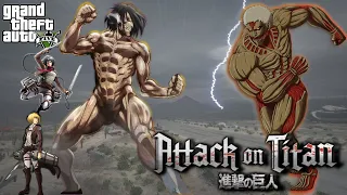 GTA 5 - Eren, Mikasa And Armin Vs Armoured Titan | Attack On Titan Epic Battle!!!!