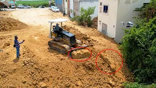 EP3 Wow!! 2 Huge Stones Moving By Mitsubishi Small Bulldozer Pushing On Mud, Truck Transport Rock