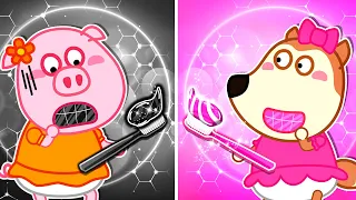 Lucy pasta dental Rosa vs pasta dental Negro Desafío | Videos para Niños | Wolfoo en español