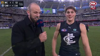 Charlie curnow a bit hyped after Carlton’s win😂 - Carlton vs west coast 2022