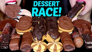 ASMR LEFTOVER DESSERT RACE! GIANT CHOCOLATE ECLAIRS, BAKED MARSHMALLOW, MINI ICE CREAM, CHOCO CAKE먹방